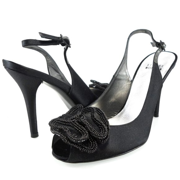 NIB STUART WEITZMAN BEADED MESH BOW SLINGBACK - Picture 1 of 11